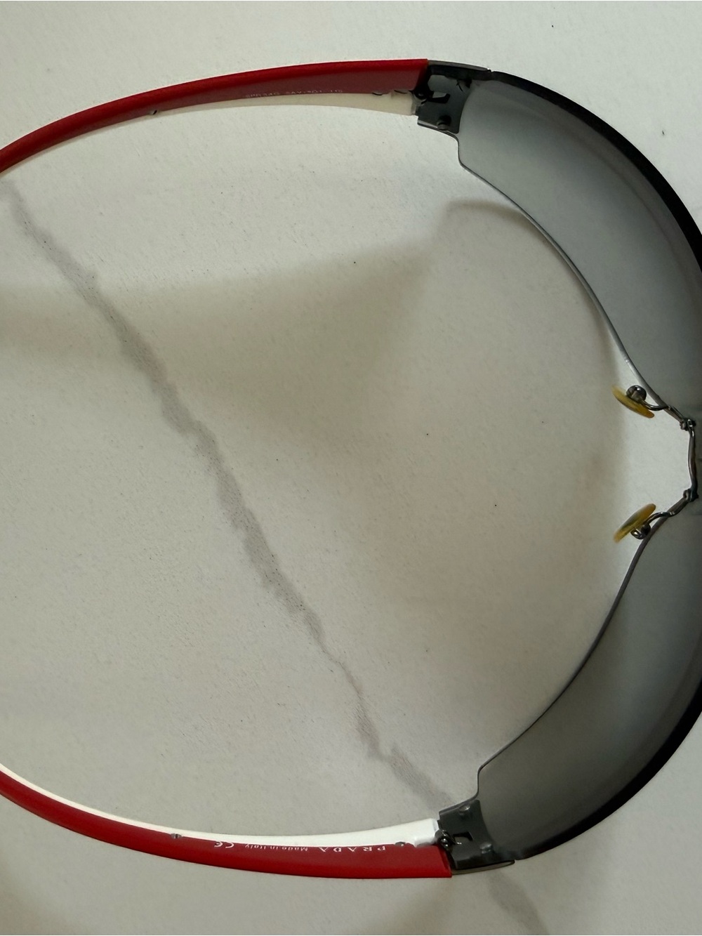 Prada Rimless Shield Sunglasses in Clear Gradient with Red/White stripe - Picture 11 of 11